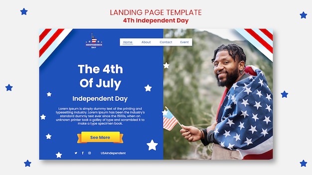 Kostenlose PSD landingpage-designvorlage für den 4. juli