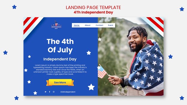 Landingpage-Designvorlage für den 4. Juli