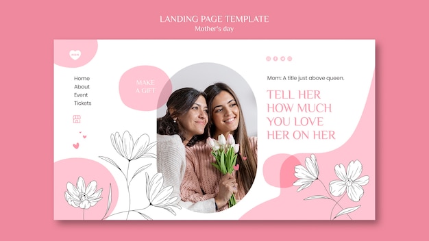 Landingpage-Designvorlage für den Muttertag mit Blumenmuster