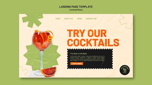 Landingpage-designvorlage für die cocktailkarte