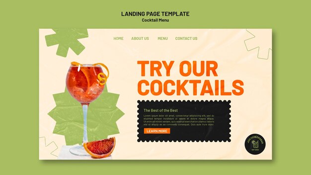 Landingpage-Designvorlage für die Cocktailkarte