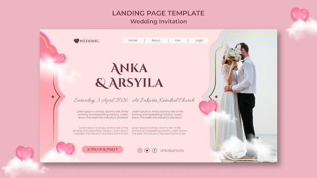 Kostenlose PSD landingpage-designvorlage für hochzeitseinladungen