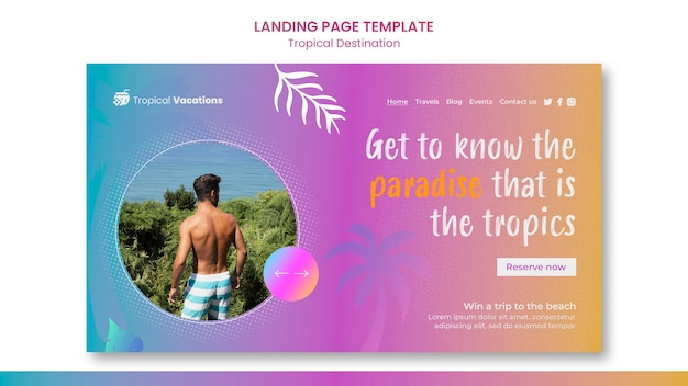 Kostenlose PSD landingpage-designvorlage für tropische reiseziele mit farbverlauf