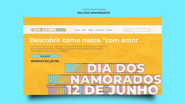 Kostenlose PSD landingpage-designvorlage von dia dos namorados