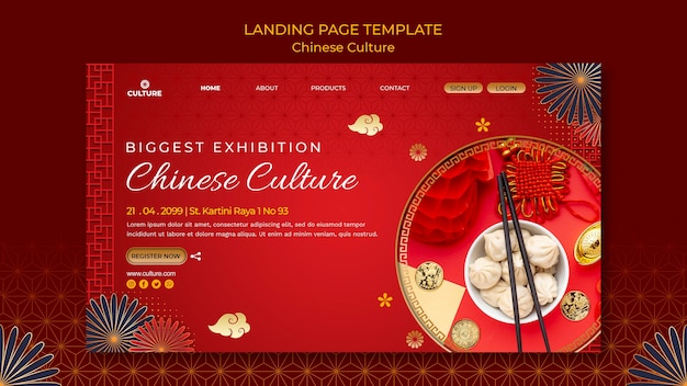 Kostenlose PSD landingpage für chinesische kulturausstellung