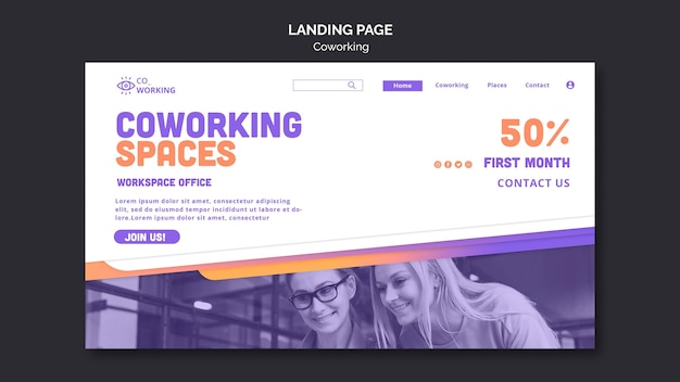 Kostenlose PSD landingpage für coworking space