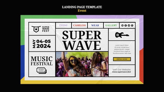 Kostenlose PSD landingpage für das musikfestival im flachen design