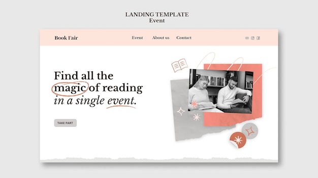 Kostenlose PSD landingpage für handgezeichnete leseveranstaltungen