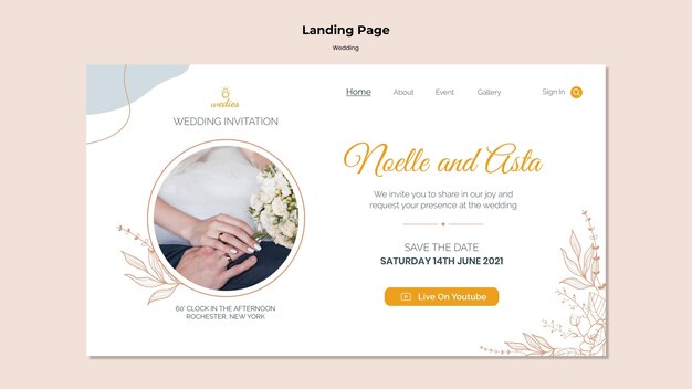 Landingpage für Hochzeitszeremonie mit Braut und Bräutigam