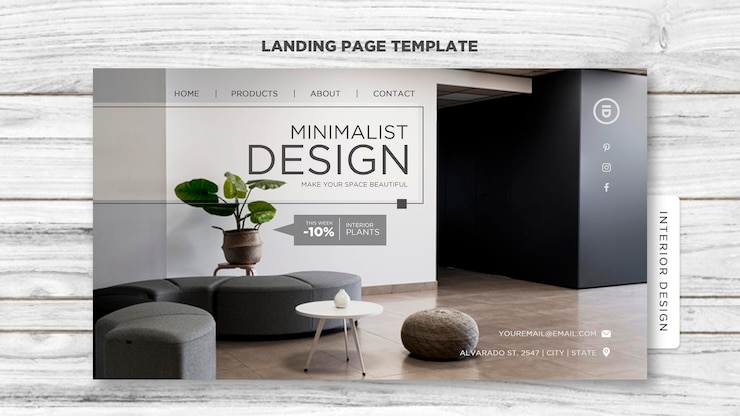 Kostenlose PSD landingpage für innenarchitektur