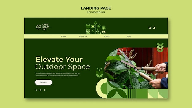 Kostenlose PSD landingpage für landschaftsgestaltungsdienstleistungen