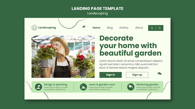 Kostenlose PSD landingpage für landschaftsgestaltungsdienstleistungen