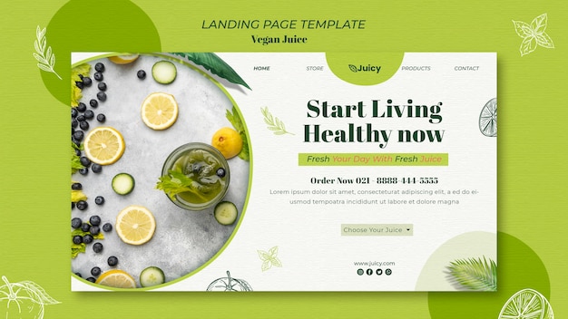 Kostenlose PSD landingpage für vegane saftlieferfirma