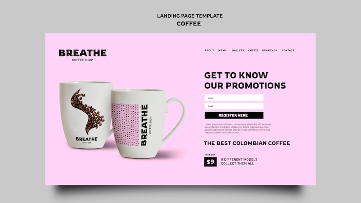 Kostenlose PSD landingpage-kaffeevorlage im flachen design