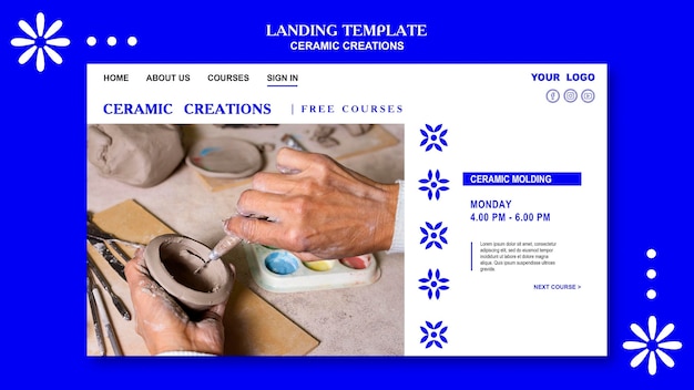 Kostenlose PSD landingpage keramik kreationen vorlage