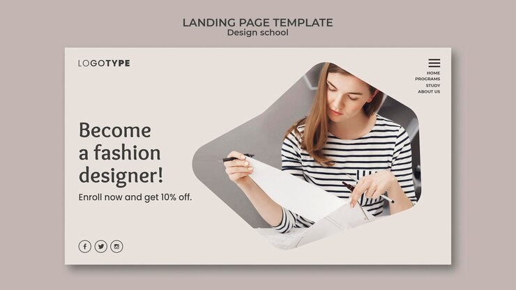Kostenlose PSD landingpage modedesign schule vorlage