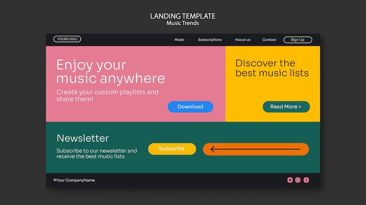 Kostenlose PSD landingpage musik streaming plattform vorlage