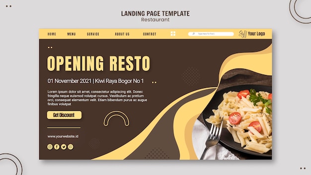 Kostenlose PSD landingpage pasta restaurant vorlage