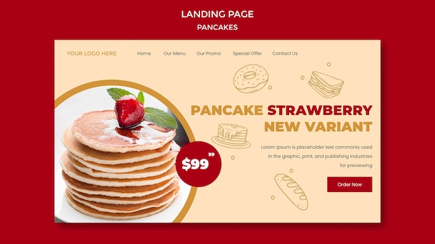 Kostenlose PSD landingpage pfannkuchen restaurant vorlage