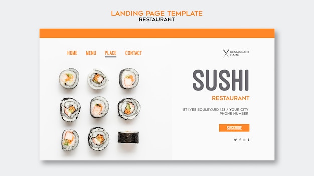 Kostenlose PSD landingpage sushi restaurant vorlage