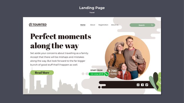 Landingpage-Template-Design für Reisen im flachen Design