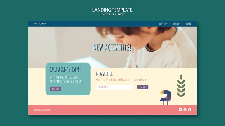 Kostenlose PSD landingpage-vorlage des kinderlagerkonzepts