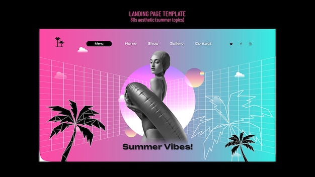 Kostenlose PSD landingpage-vorlage für ästhetische partys der 80er jahre