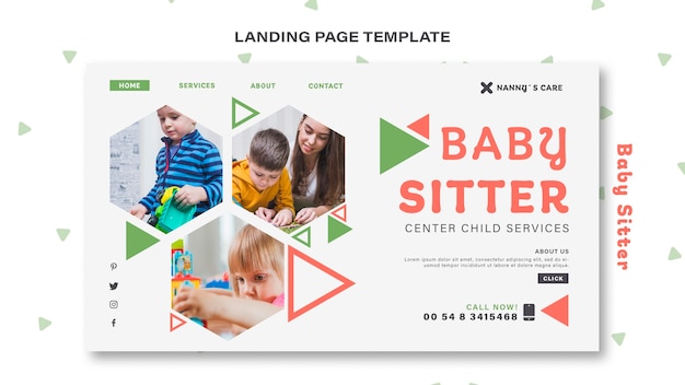 Kostenlose PSD landingpage-vorlage für babysitterin mit kind