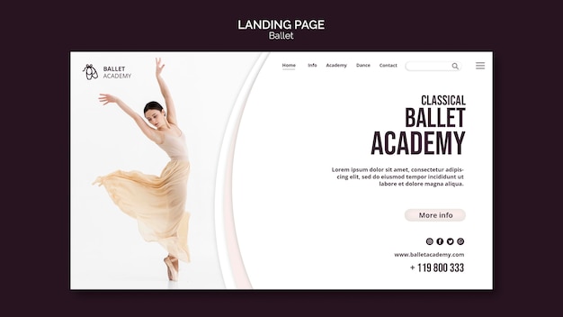 Kostenlose PSD landingpage-vorlage für ballettkonzept