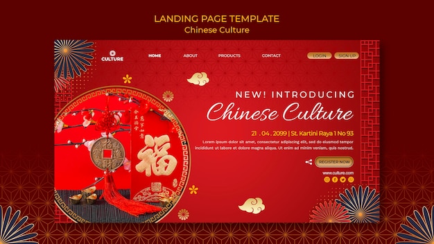 Kostenlose PSD landingpage-vorlage für chinesische kulturausstellung