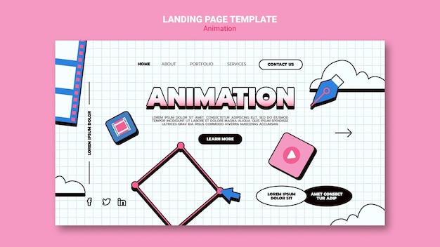 Kostenlose PSD landingpage-vorlage für computeranimation