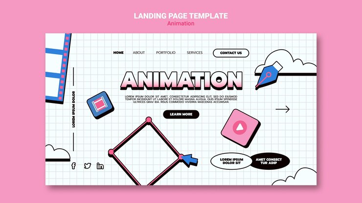 Kostenlose PSD landingpage-vorlage für computeranimation