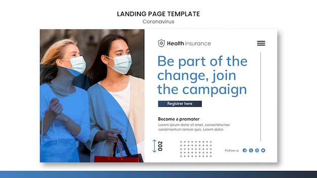 Landingpage-vorlage für coronavirus-pandemie mit medizinischer maske