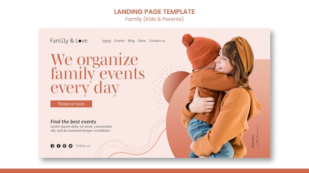 Landingpage-vorlage für das familiendesign