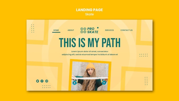 Kostenlose PSD landingpage-vorlage für das skate-konzept