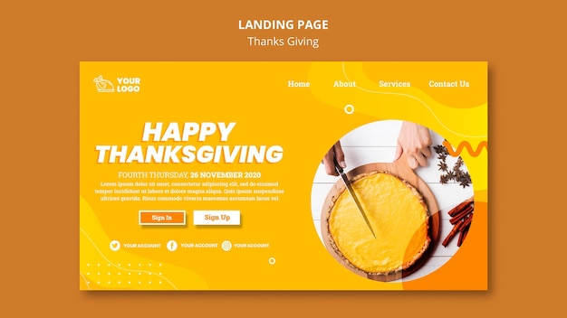 Kostenlose PSD landingpage-vorlage für das thanksgiving-konzept