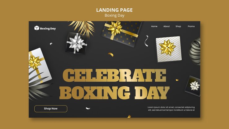 Kostenlose PSD landingpage-vorlage für den boxing day