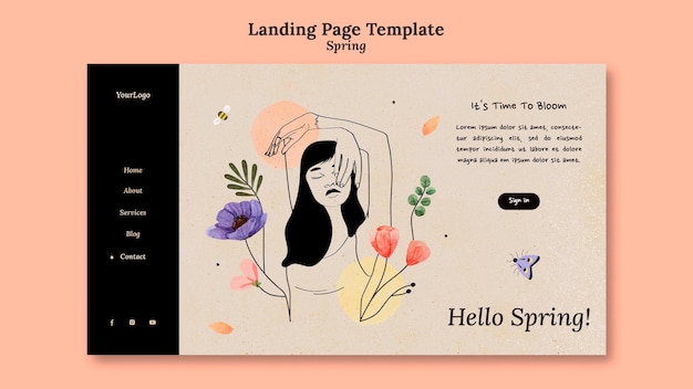 Kostenlose PSD landingpage-vorlage für den frühling