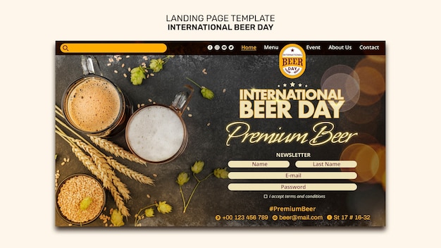 Kostenlose PSD landingpage-vorlage für den internationalen biertag