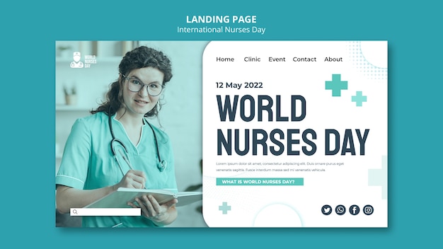 Kostenlose PSD landingpage-vorlage für den internationalen tag der krankenschwestern im flachen design