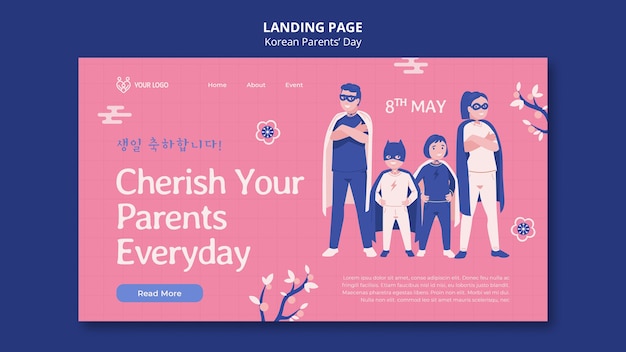 Kostenlose PSD landingpage-vorlage für den koreanischen elterntag