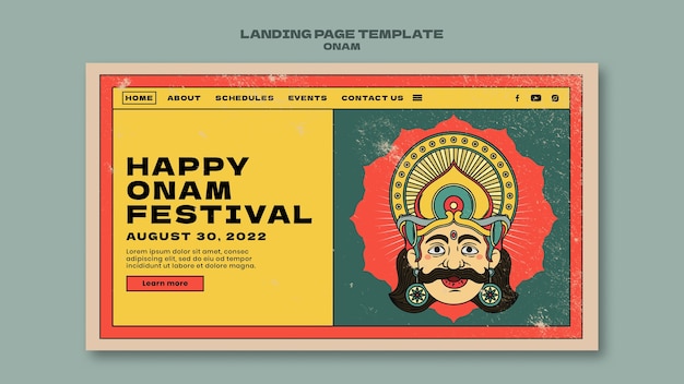 Kostenlose PSD landingpage-vorlage für den onam-tag im flachen design