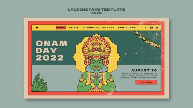 Kostenlose PSD landingpage-vorlage für den onam-tag im flachen design