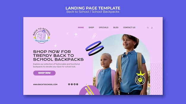 Kostenlose PSD landingpage-vorlage für den schulanfang