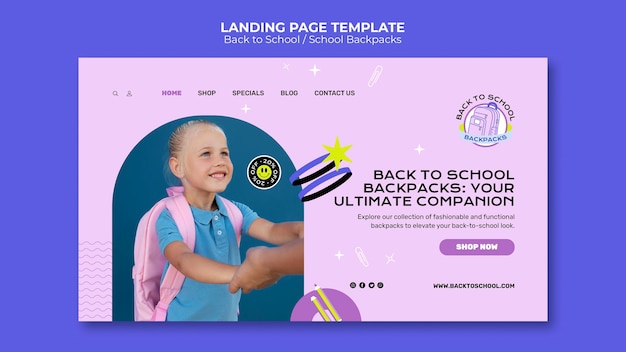 Kostenlose PSD landingpage-vorlage für den schulanfang