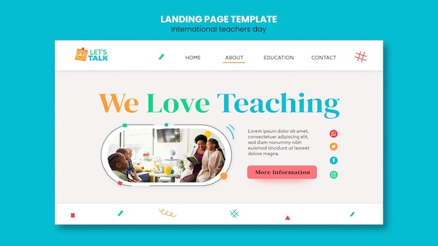 Kostenlose PSD landingpage-vorlage für den tag des flachen design-lehrers