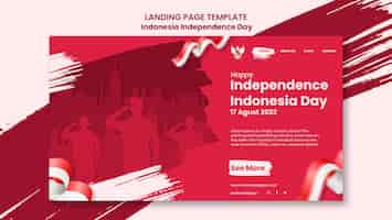 Kostenlose PSD landingpage-vorlage für den unabhängigkeitstag indonesiens mit pinselstrichen