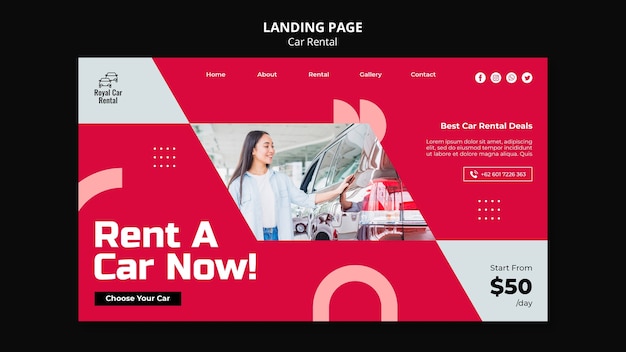 Kostenlose PSD landingpage-vorlage für die autovermietung im flachen design