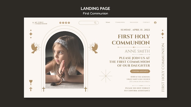 Landingpage-vorlage für die erstkommunion im flachen design