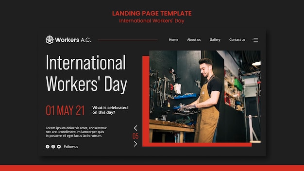 Kostenlose PSD landingpage-vorlage für die feier des tages des internationalen arbeiters